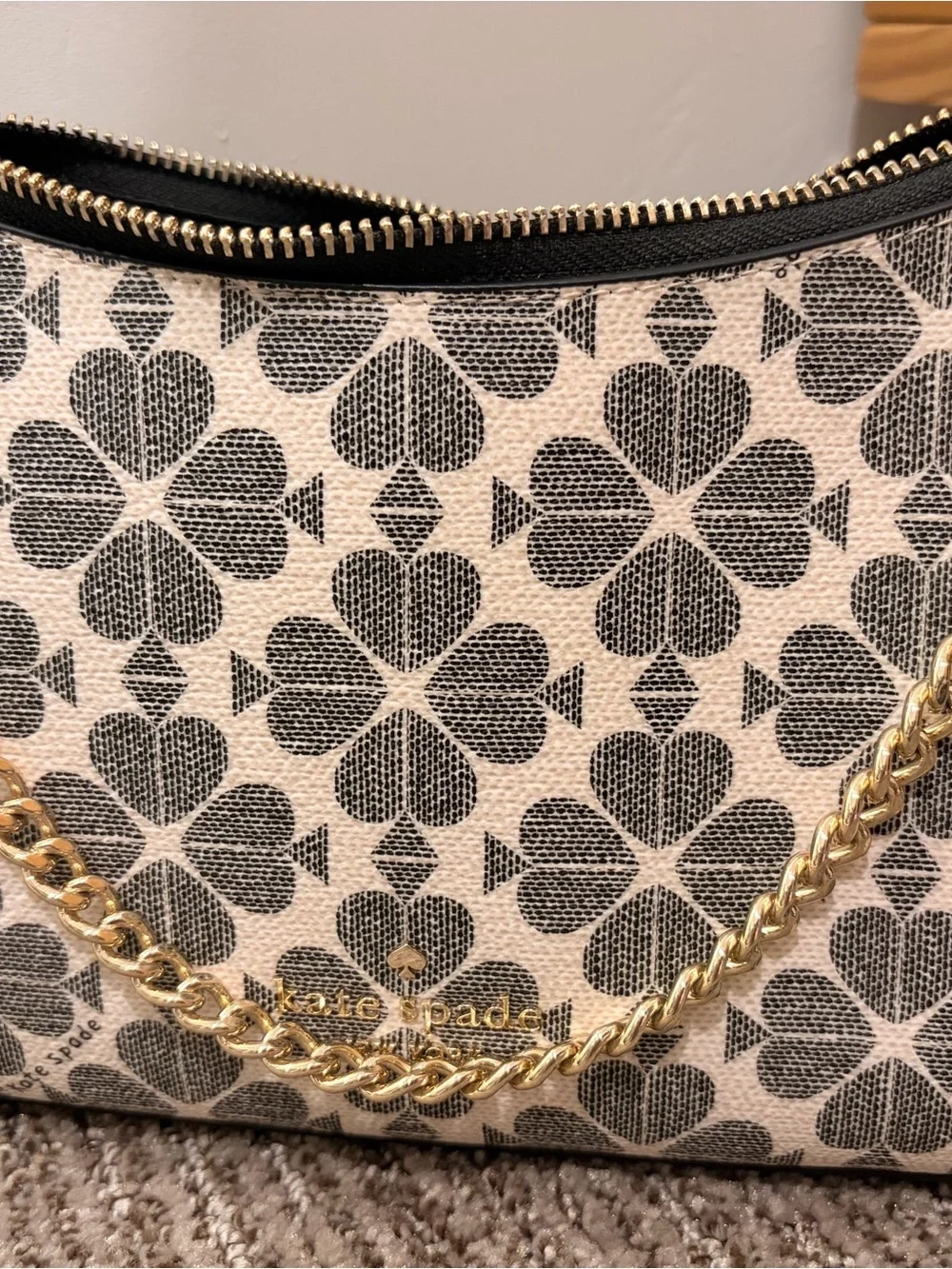 kate spade Black & Cream Floral Crossbody with Gold Chain